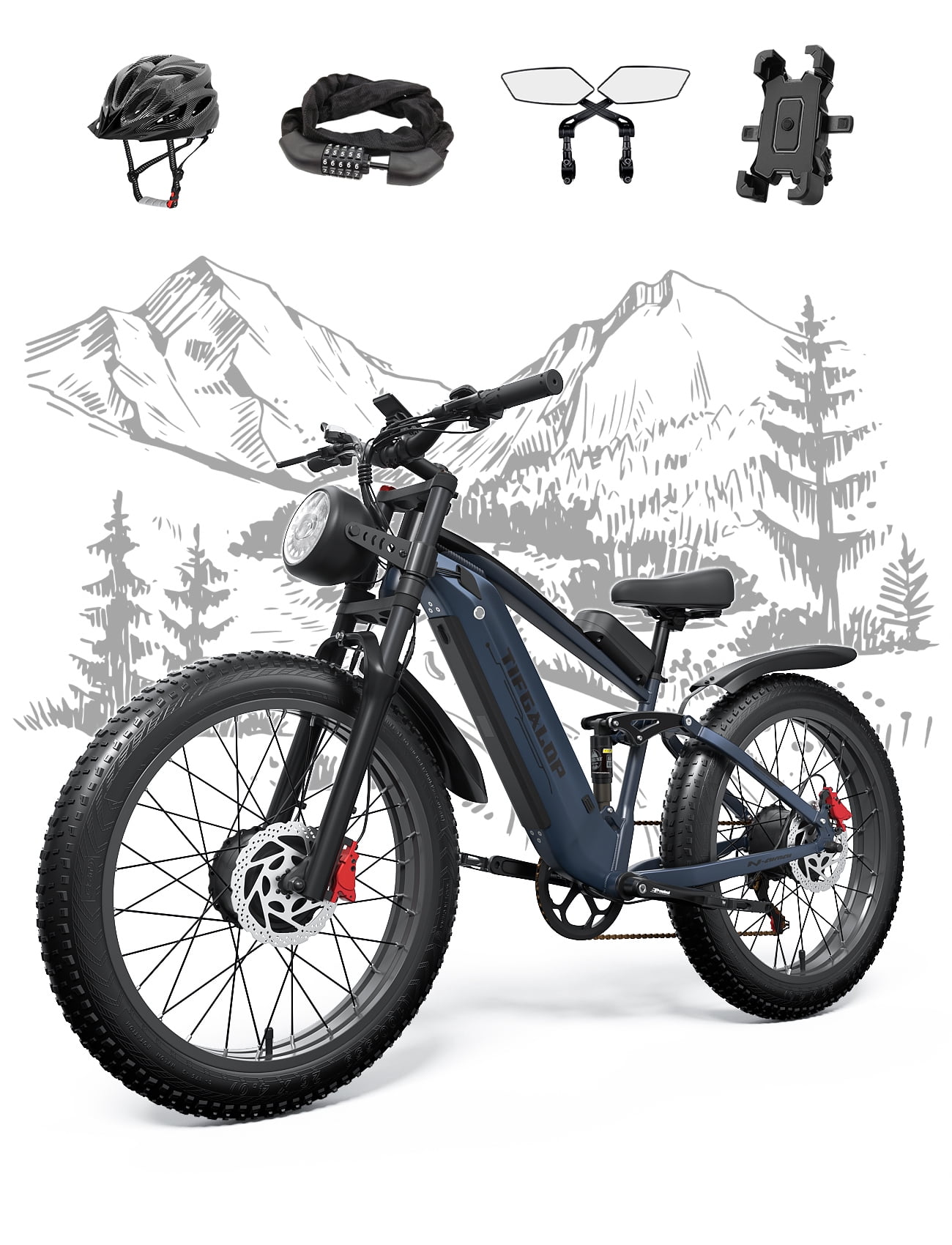 Cleytro Adult Electric Bike, Dual Motor, 52V 22Ah Battery UL 2849 Certified, 26 Inch Tire Off-Road Electric Mountain Bike, Full Suspension, 7 Speeds, Unisex Electric Bike