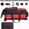 thumbnail image 4 of WOLT 3 Ball Bowling Ball Bags Double Roller Bag with Wheels Separate Shoe Compartment Retractable Handle Extends to 38’’ Red, 4 of 7