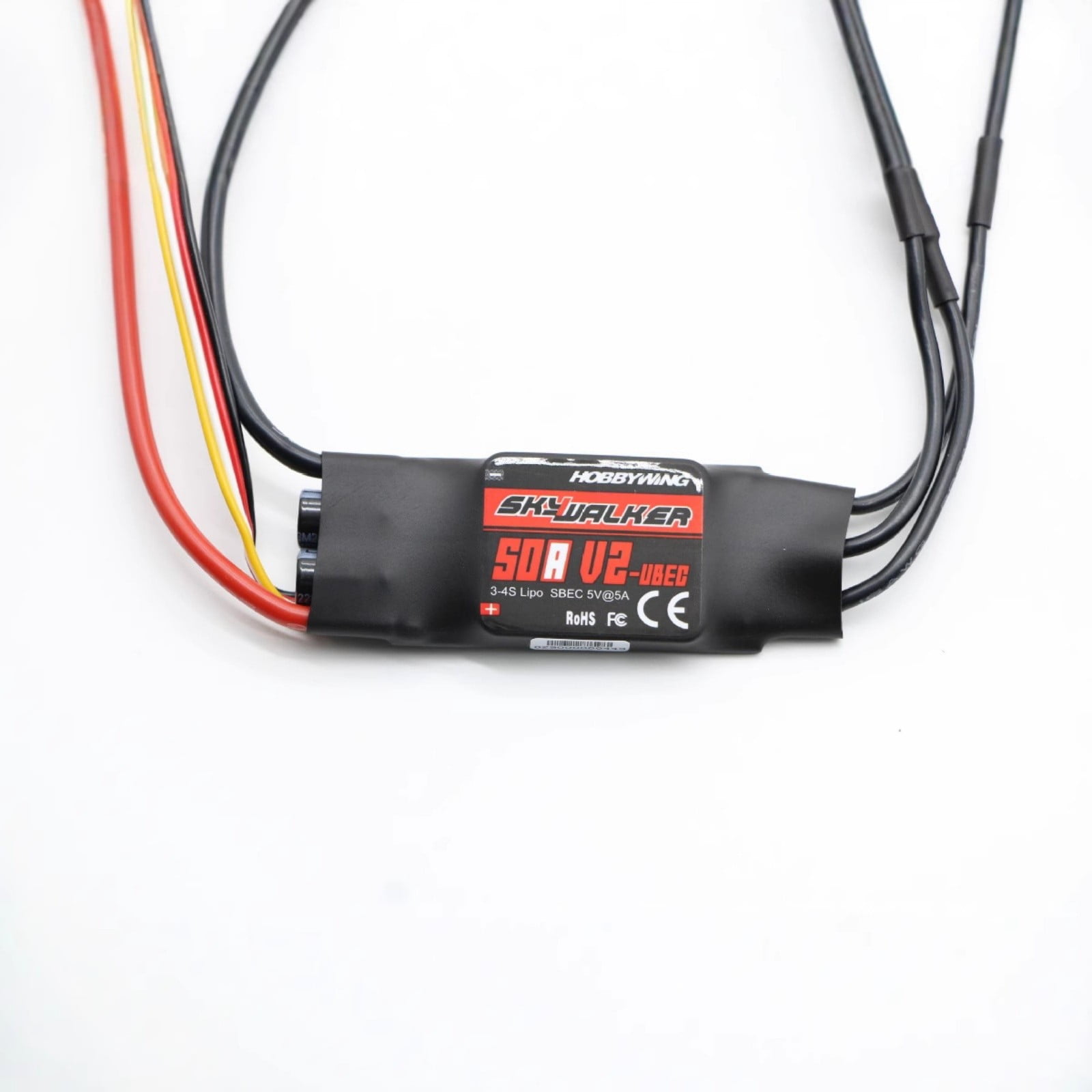 Hobbywing Skywalker 50A V2 Brushless ESC – 3–4S LiPo Compatible, 50A Continuous 65A Burst, 5V/5A UBEC, Programmable Timing & Protections for RC Airplanes, Helicopters & EDF Jets