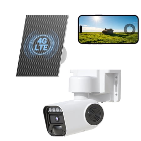 Runofast 4G LTE Cellular Solar Security Cameras Wireless Outdoor, No WiFi Security Cameras Built-in Virtual SIM Card, PTZ Solar Powered, Motion Detection, Live View