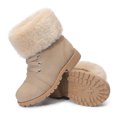 thumbnail image 3 of DSOLE Girls Boots Warm Faux Fur Ankle Warm Boots Side Zipper Lace Up Work Boot Combat Boots​ Beige 12 Little Kid, 3 of 6