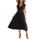 thumbnail image 2 of INSPIRE CHIC Vestido de Mujer con Mangas Cortas, Envoltura, Cuello en V, Fluido, con Volantes, Plisado, Casual con Cinturón, Midi, Negro, 2 of 6