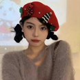 thumbnail image 3 of Solid Color Christmas Beret Hat New Wool Without Eaves Beanie Cap Winter Warm Painter Hats Women Girls, 3 of 5