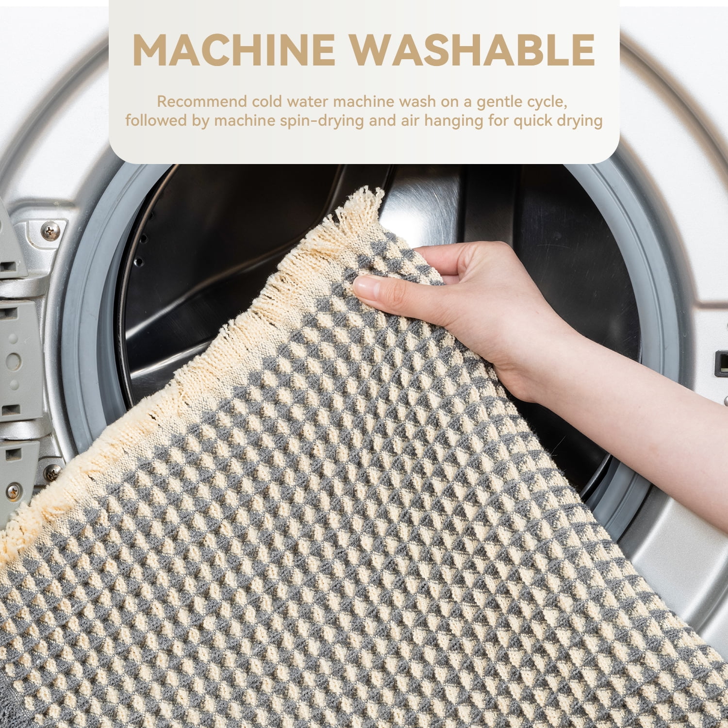 VUNATE Waffle Bathroom Rugs Ultra-Soft Non-Slip Bath Mat Super Absorbent Quick Dry Bath Rugs for Bathroom Floor Machine Washable Bathroom Mats with Tassels Boho Bathroom Decor 24"x36" Grey and Beige