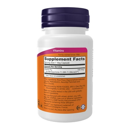 NOW Foods MK-7 (メナキノン-7) ビタミンK-2 100mcg 60粒 カプセル ナウフーズ MK-7 Vitamin K-2 100 mcg - 60 Vcaps
