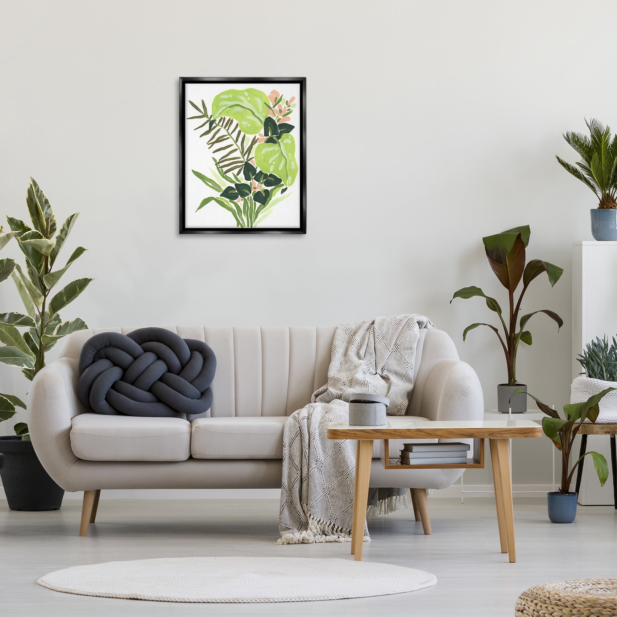 Stupell Industries Modern Jungle Leaves Botanical & Floral Painting Black Floater Framed Canvas Art Print Wall Art, 25 x 31