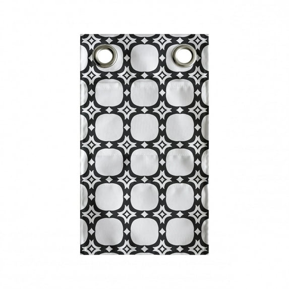 Abstract Hanging Pocket Organizer, Retro Style Simplistic Repetitive Pattern Geometric Monochrome Ornaments, Printed Polyester Storage Bag with Pockets, 9" x 27", Charcoal Grey White