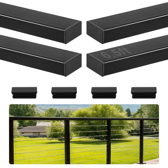 VEVOR 4 Pack 6.5 ft Stainless Steel Handrail, Rectangular Top Stair Deck Hand Rail for Outdoor/Indoor Steps with End Cap,Matte Black Coating Adjustable Metal Stair Rail for Cable Railing Kit