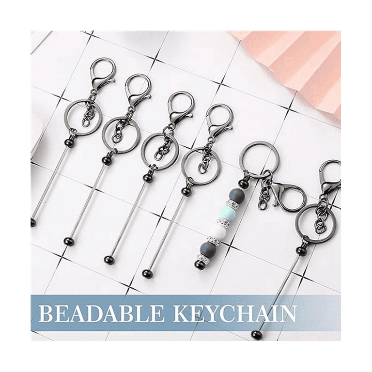 Artelye 5 Pcs Beadable Keychains Bars, Metal Beadable DIY Keyring