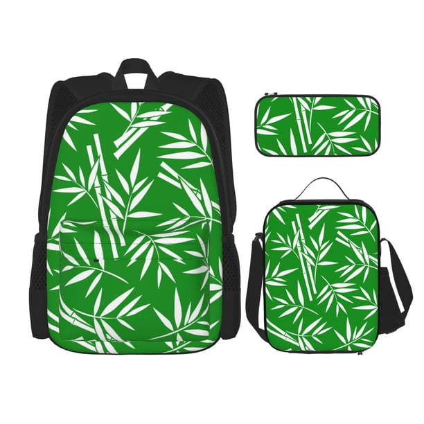 Disketp Bamboo Mochila Estampada de Gran Capacidad con Lonchera y Estuche, Set de 3 Piezas para Estudiantes