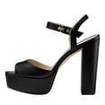 thumbnail image 2 of FSJ Women Simple Platform Chunky Block High Heel Sandals Ankle Buckle Strap Round Open Toe Comfy Thick Wedding Party Evening Dressy Shoes Size 8 Black, 2 of 4