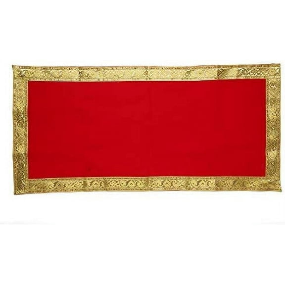 Decorative Cloth Pooja Asaan Large Velvet Mat (Size :- 18" x 36") Pujan Indian Traditional Festival Laxmi Poojan New year Gifs Decorations Decor Statue Chowki Aasan Mat Posters Frame (Red)
