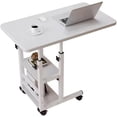 thumbnail image 1 of EastVita Blanc 60 x 40 cm - Table en C à Hauteur Réglable avec Roues - Table d'Appoint Mobile pour Collation avec Planche à Dessin Inclinable - Canapé, Table de Chevet, Support pour Portable, Plateau Télé en Forme de C avec Étagères de Rangement, 1 of 8