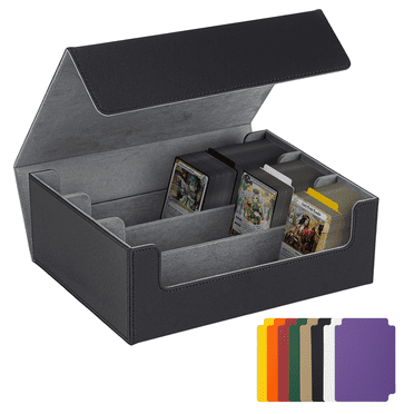 Trading Cards Storage Box, MTG Card Storage, Leather Magnetic Card Storage Box with 8 PCS Card Dividers, Holds 1800  Sleeved Cards for Magic Commander, MTG, YGO, PKM and Sports Cards