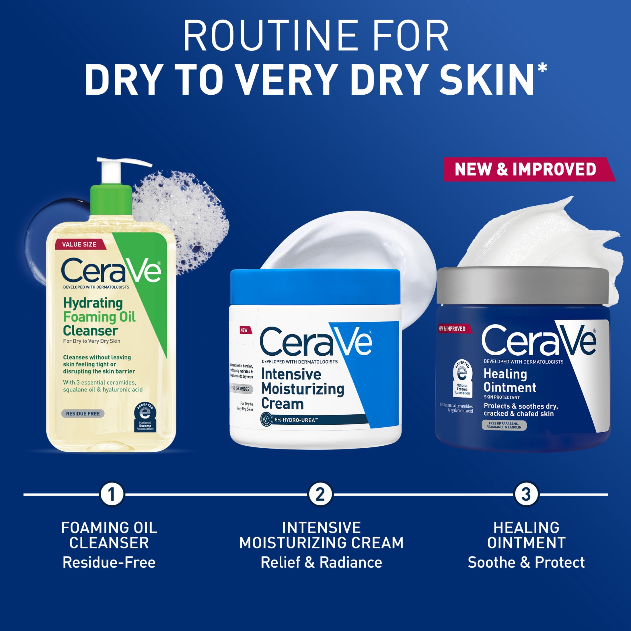 (3 pack) CeraVe Healing Ointment for Face & Body, Protects and Soothes Dry, Cracked, & Chafed Skin 12 oz