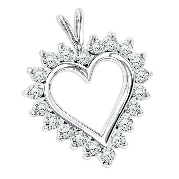 Luxurman Women 14K Round Natural 1.4 Ctw Diamond Heart Pendant for Her (White Gold)
