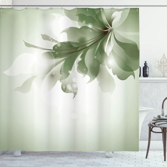 Ambesonne Abstract Shower Curtain, Gradient Toned Flowers Art, 69"Wx70"L, Sage Green