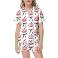 thumbnail image 2 of oqasdz Halloween Girls Pajams Lapel Short Sleeve Pumpkin Bow Patterned Printed Blouse and Elastic Waist Shorts Sleepwear Pajama Set/4-5 Years, 2 of 3