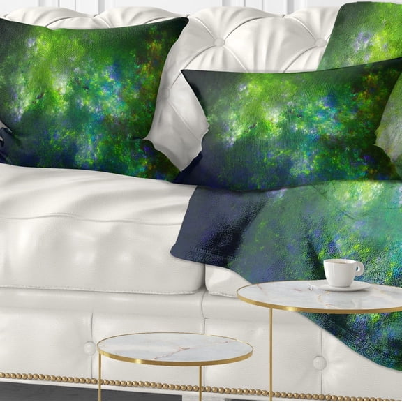Designart Green Fractal Sky with Blur Stars - Abstract Throw Pillow - 12x20