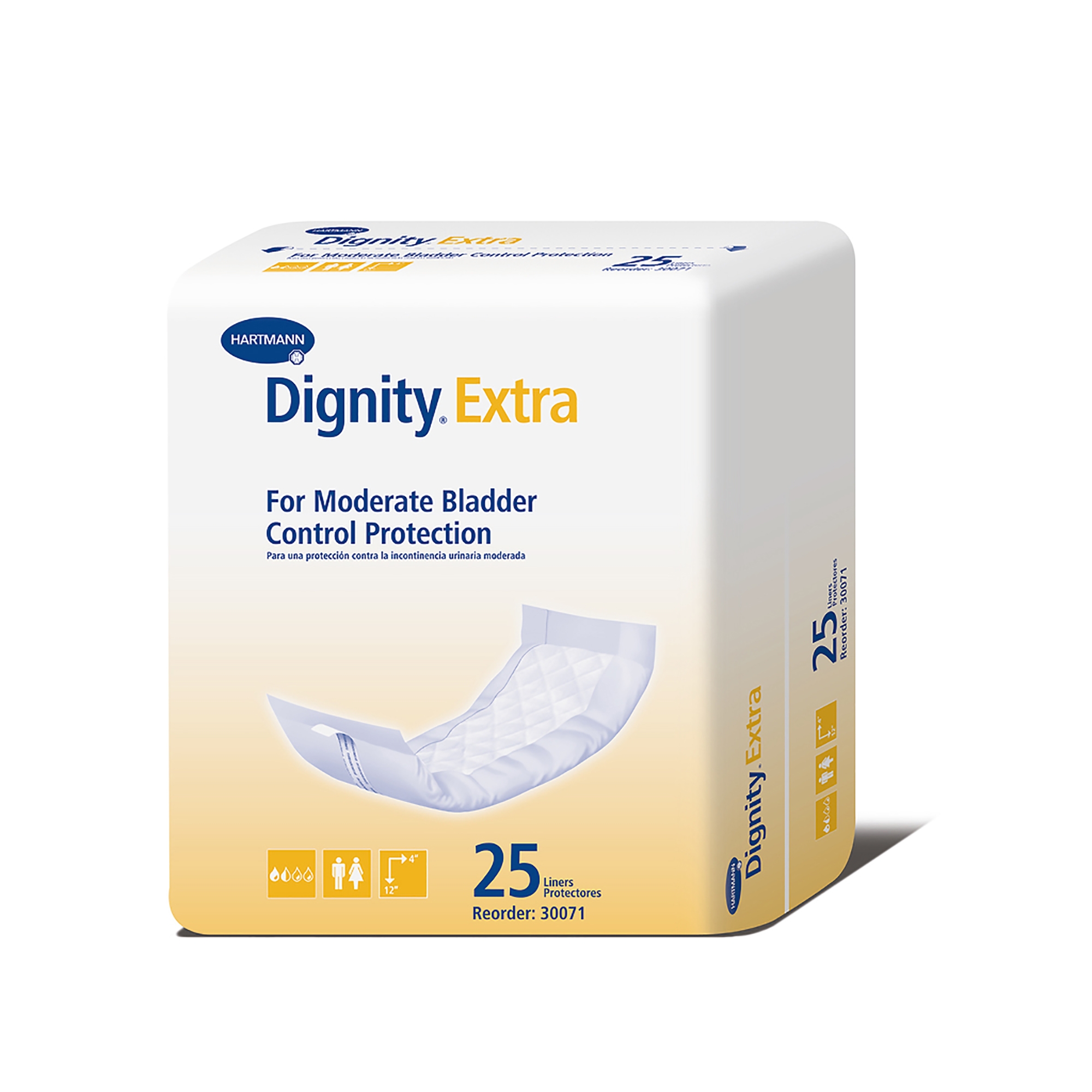 Dignity Extra Unisex Incontinence Liner Contoured 4 x 12' 30071, Moderate, 25 Ct