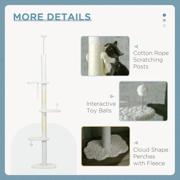 PawHut 8.4' Floor to Ceiling Cat Tree, Adjustable Height, White