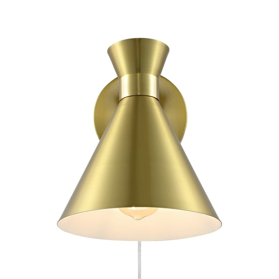 SAFAVIEH Jordie LED Brass Gold Iron Wall Sconce with Brass Gold Metal Shade