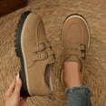 thumbnail image 3 of Rokment Womens Suede Buckles Platform Slip on Penny Loafers Walking Shoes 2026 Fashion Casual Chunky Heels Oxfords Dress Shoes Khaki Size 6, 3 of 7