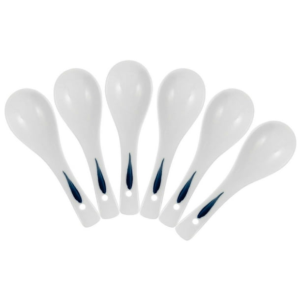 6pcs Ceramic Soup Spoons, Ergonomic Kitchen Accessories, Retro Design for Porridge, Rice, Home Dining and Cooking