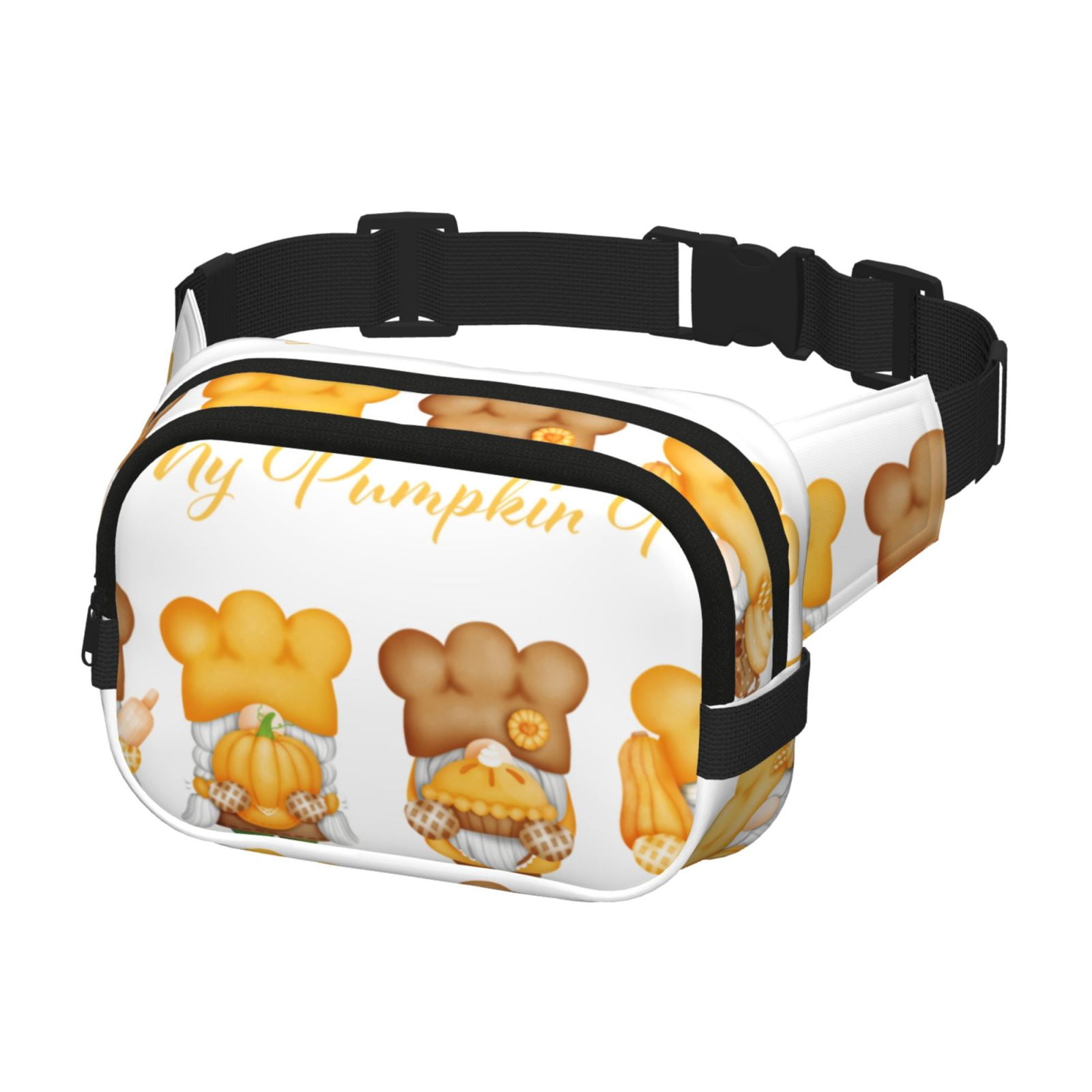 Picia Pumpkin Pie Gnome Print Square Double-Layer Waist Bag Mini Adjustable Waist Belt Bag Exercise Running Travel Hiking