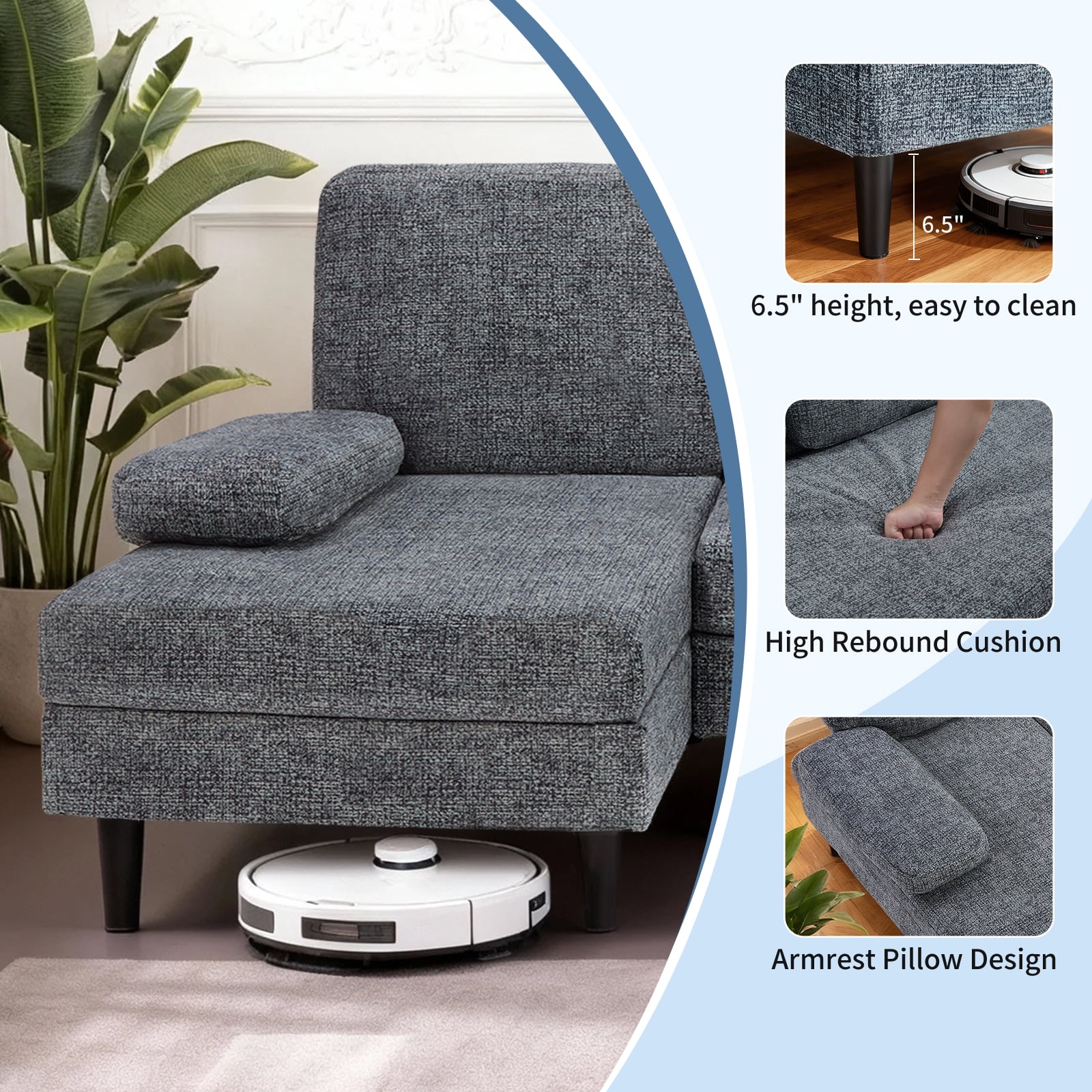 Gianna U-Shaped Sectional Sofa for Living Room, 4-Seat Modern Couch with Chenille Fabric and Removable Pillows for Apartment or Small Spaces