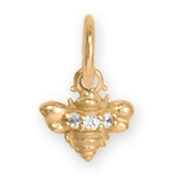 14k Yellow Gold Tiny Cubic Zirconia Bumble Bee Charm for Charm Bracelet or Necklace