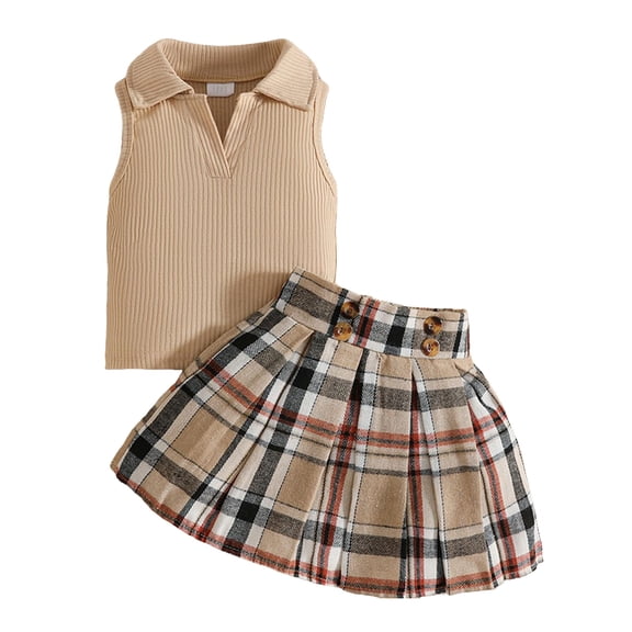Wxirdiow Summer Outfits for Toddler Girls Little Girls Skirt Set - 2 Piece Short Sleeve Top Shirred Tiered Skirt Outfit Girls Spring Summer Clothes Coffee Size,2-3 Years