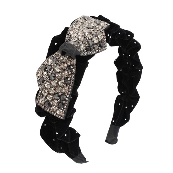 Unique Bargains 1 Pc Hairband Bow Rhinestones Hair Accessories for Women Black
