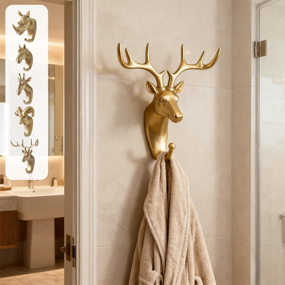 Gold Animal Wall Hook | Decorative Plastic Sculpture Coat Hanger 6.5x6.3in | Modern Textured Key Holder for Living Room Entryway Bathroom Office Décor