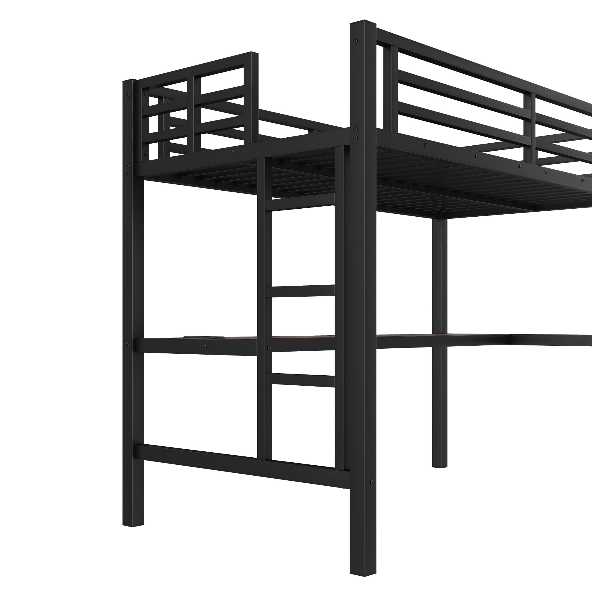 Aukfa Twin Size Metal Loft Bed with Desk, Charging Station and LED Lights for Kids, Space-Saving, Heavy Duty, Black