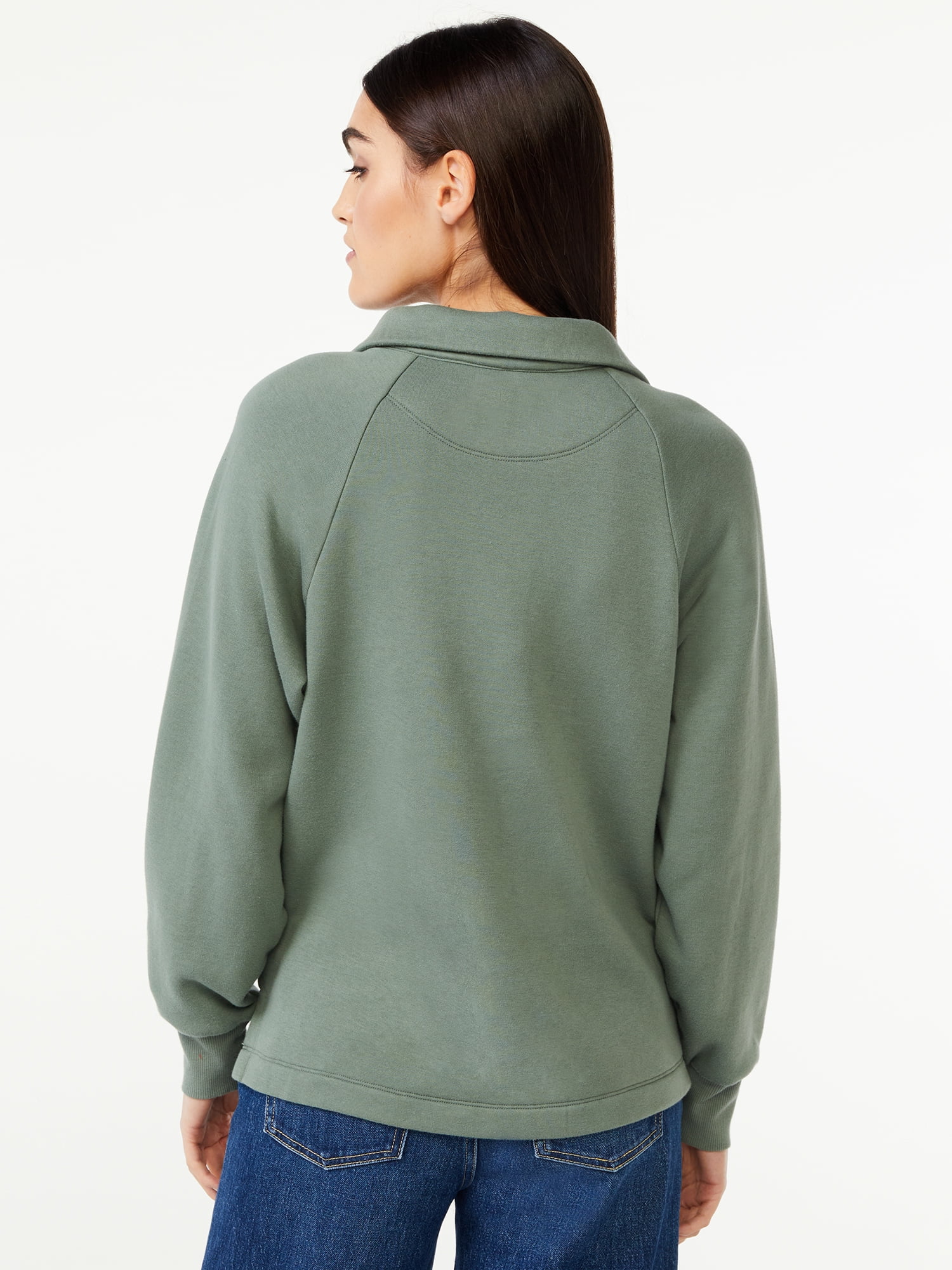 Free Assembly Women's Fleece Popover Sweatshirt with Raglan Sleeves, Size XS-XXXL