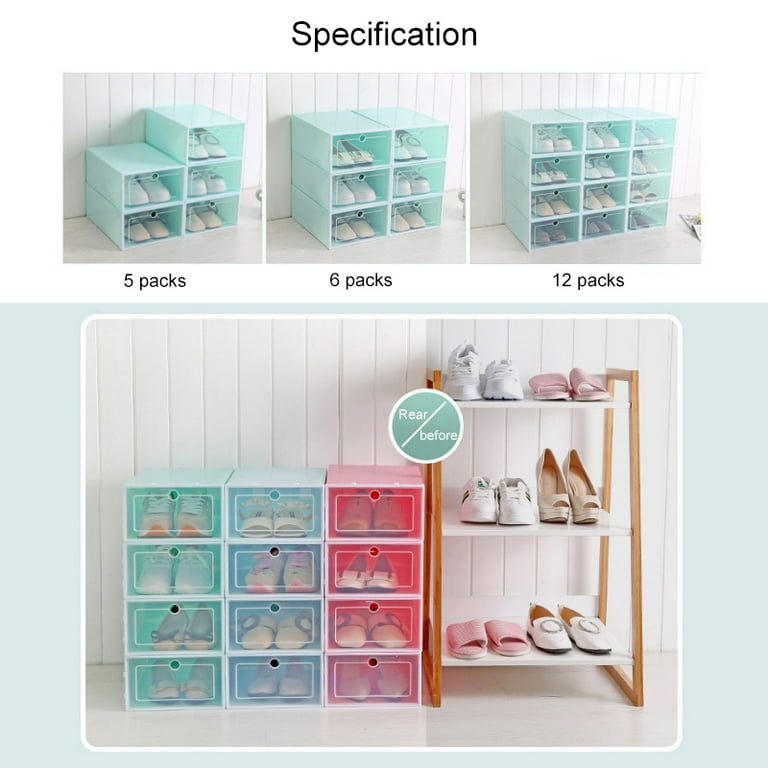 Keimprove Plastic Shoe Boxes with lids Stackable Floding DIY Shoe Drawers  Storage Container Clear Organizers for Home School Office Living Room