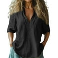 thumbnail image 3 of Black Womens Blouses Women Baggy Cotton Linen Tops Stylish Print Blouse for Women Plus Size Long Sleeve V Neck T Shirt Ladies Tops and Blouses, 3 of 3
