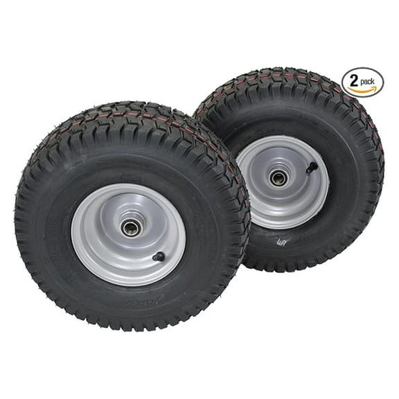 (Set of 2) 15x6.00-6 Tire and Wheel Assemblies, ATW-001, 4 Ply Turf Tires, .75" Precision Bearings, Poulan/ Mower Front Tires, and Lawn Mower Tires 15x6.00-6