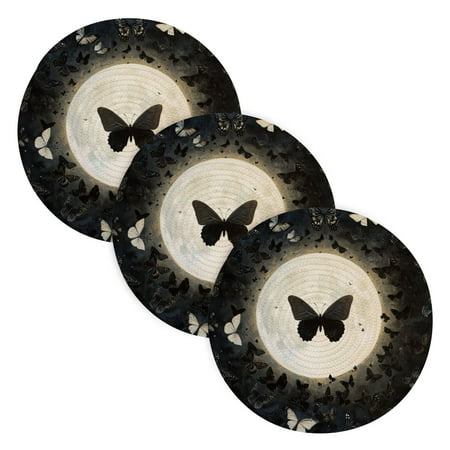 

WOBOGO Moonlight Butterfly Coil Placemats 3pcs Resistant Hot Pads Mat for Table Counter Cooking Potholder 15in