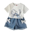 thumbnail image 2 of Kids Girls 2-Piece Short Sleeve Outfits Printed Crew Neck Top and Shorts Fashionable Summer Casual Clothes for Girls White Size 6-7 Years, 2 of 7