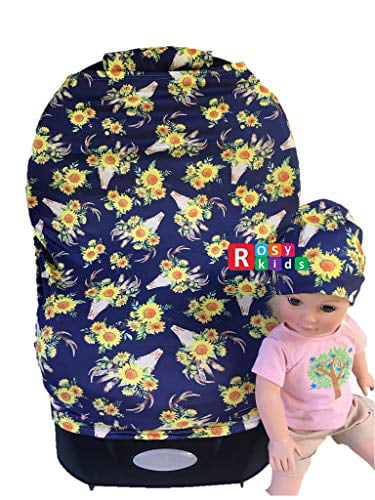 Color18MH02 Jersey Elastic Nursing Scarf Privacy Cover Matching Car Seat Handle Cover and Baby Hat Rosy Kids Stretchy Infant Car Seat Canopy Cover with Zipped Monitor Openning 