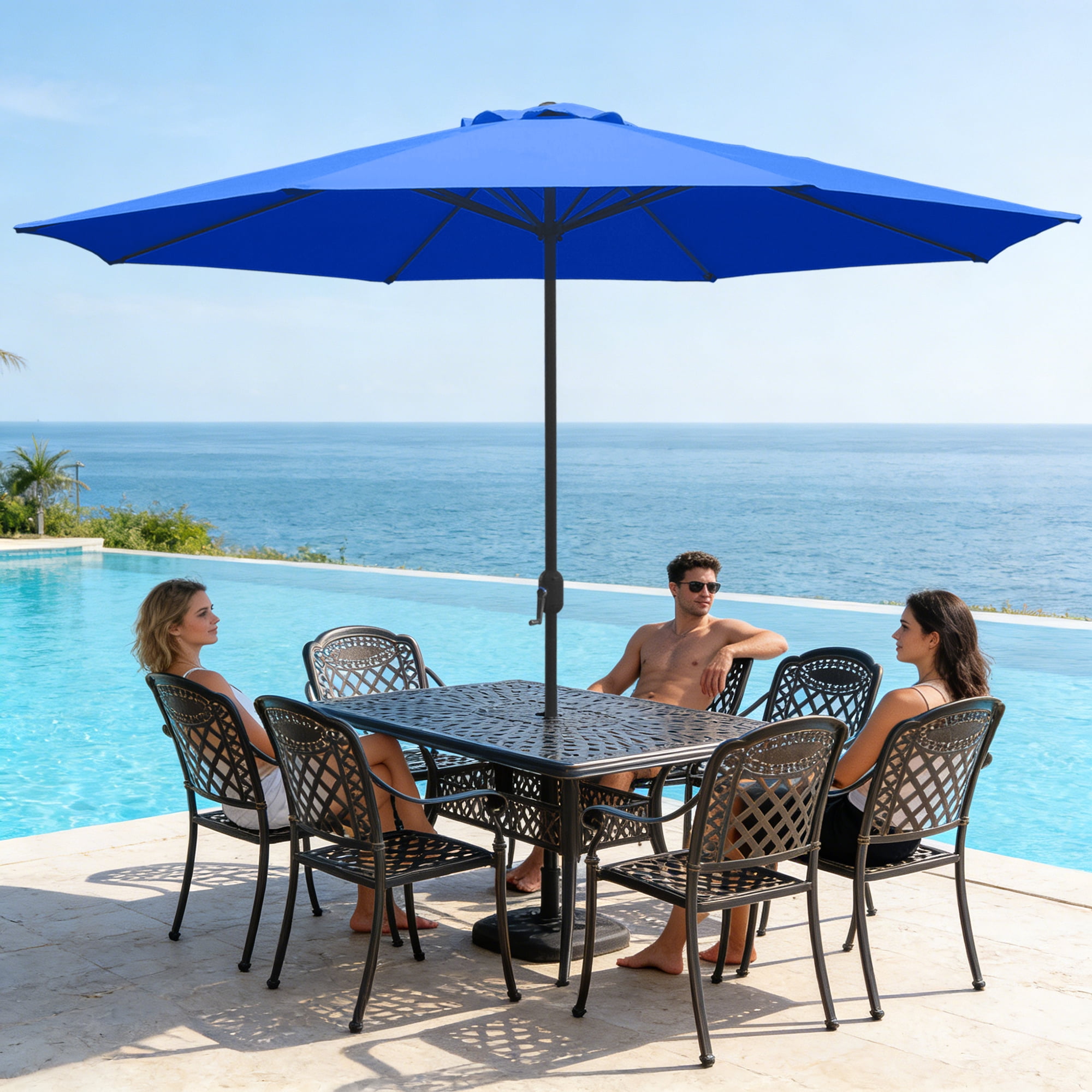 Abble 11FT Outdoor Patio Umbrella with Crank Handle, Market Umbrella with 8 Sturdy Umbrella Ribs, Waterproof for Garden Deck Backyard Pool,  Royal Blue