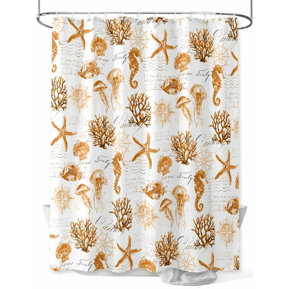 Fsddascl Orange Coastal Shower Curtain Set - 54" x 78" Washable Bathtub Curtain with 12 Hooks, Nautical Starfish Tropical Fish Coral Waterproof Fabric Stall Shower Curtains for Bathroom/Bathtub
