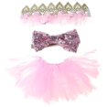 thumbnail image 1 of 3 piezas/set de ropa para mascotas, vestido de boda para perros, suministros para fiestas de cumpleaños de cachorros, linda falda de tutú, pajarita, corona, sombrero, 1 of 4