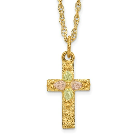 10K Tri-Tone Gold Ropa Necklace with Pendants Chain Tri-Color Black Hills Cross 18 inch 9.47 mm