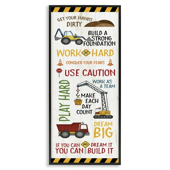 Stupell Industries Kids' Construction Zone Vehicles Transportation Painting Black Framed Art Print Wall Art, 10 x 24