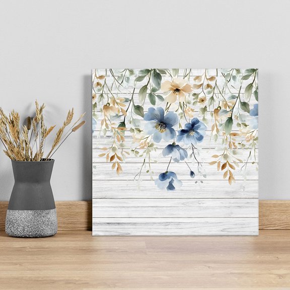 Spring Floral Wall Art Painting on Canvas, Weeping Blue Botanical Summer Vintage Canvas Art Home Prints Wall Art Framed Modern Artwork for Living Room Bedroom Wall Decor 8x8in