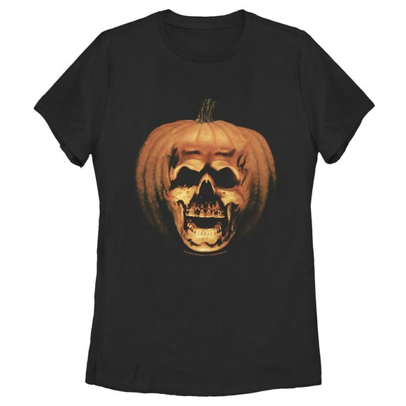 Women's Halloween II Skeleton Carved Pumpkin  Graphic Tee Black Medium