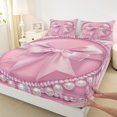 thumbnail image 3 of Manfei Kids Children Cartoon Ribbon Bow-Tie Twin Sheet Sets 3pcs,Dreamy Pearl Twin Fitted Sheet Microfiber,Pink White Breathable Flat Sheet,Breathable Home Decor, 3 of 7
